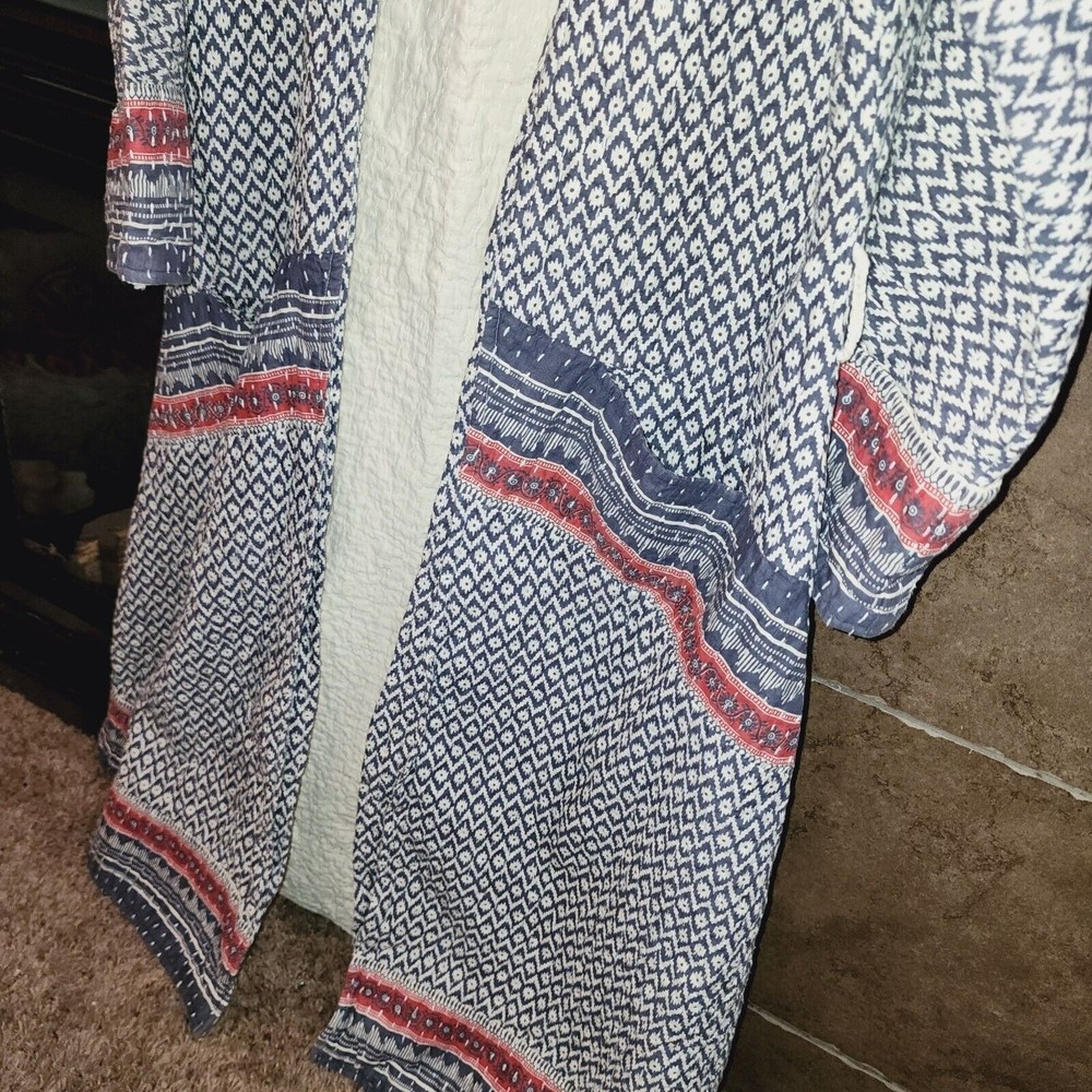 SUNDANCE CATALOG Sz M KANTHA Stitched Quilt Kimono Style Sleeves Open Front Robe - Picture 4 of 10